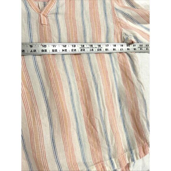 LL Bean Striped Top V Neck 3/4 Sleeve Womens Blouse Button Detail M Linen - Picture 6 of 9